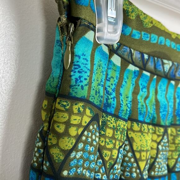 Intriguing Threads Skirt Size 4 Pleated Lined Green Southwest Print Polyester - Picture 5 of 8